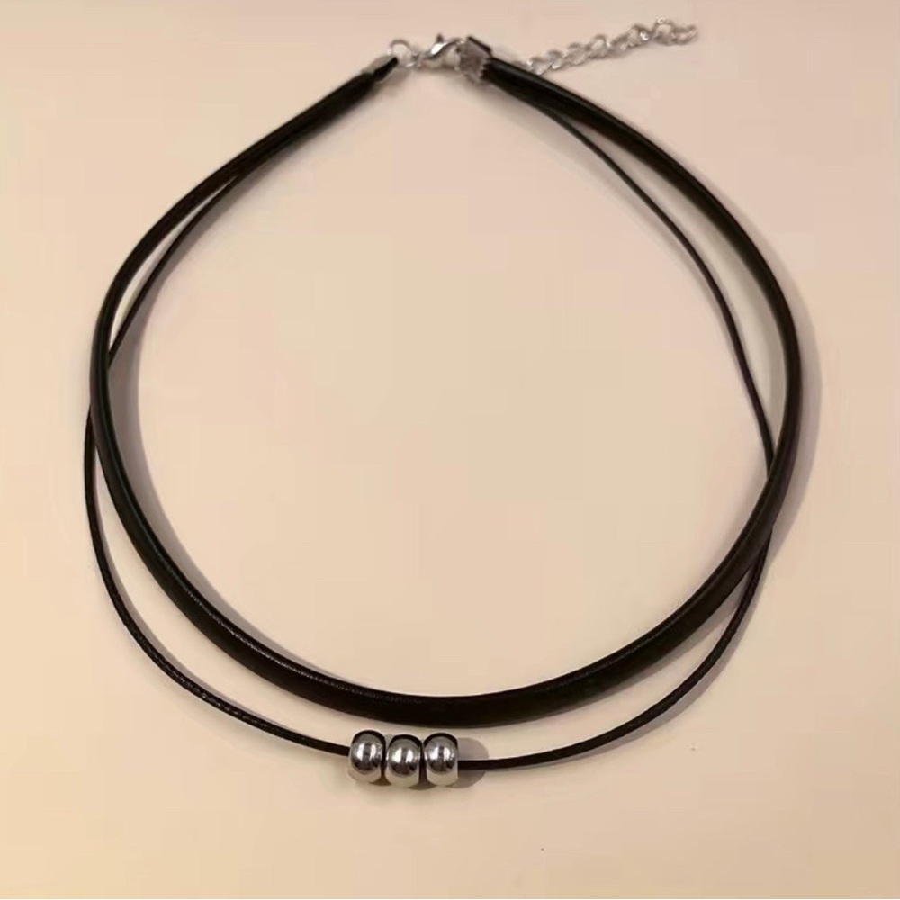 Black Choker Silver Beaded Necklace New - Picture 2 of 3